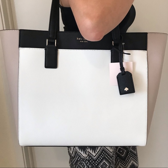 KATE SPADE CAMERON LARGE WHITE BEIGE LAPTOP TOTE - Picture 6 of 8